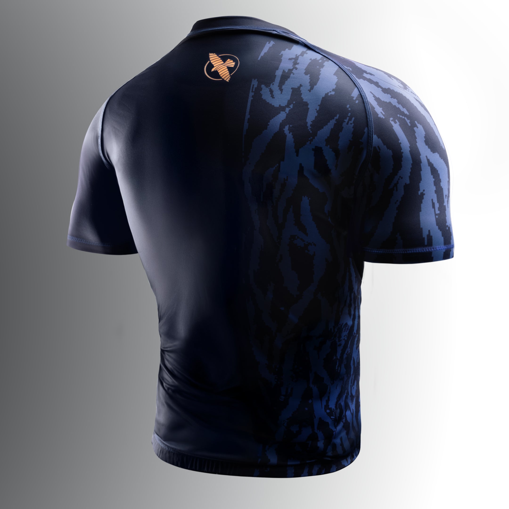 Retro della rash guard tecnica Hayabusa Apex blu per grappling