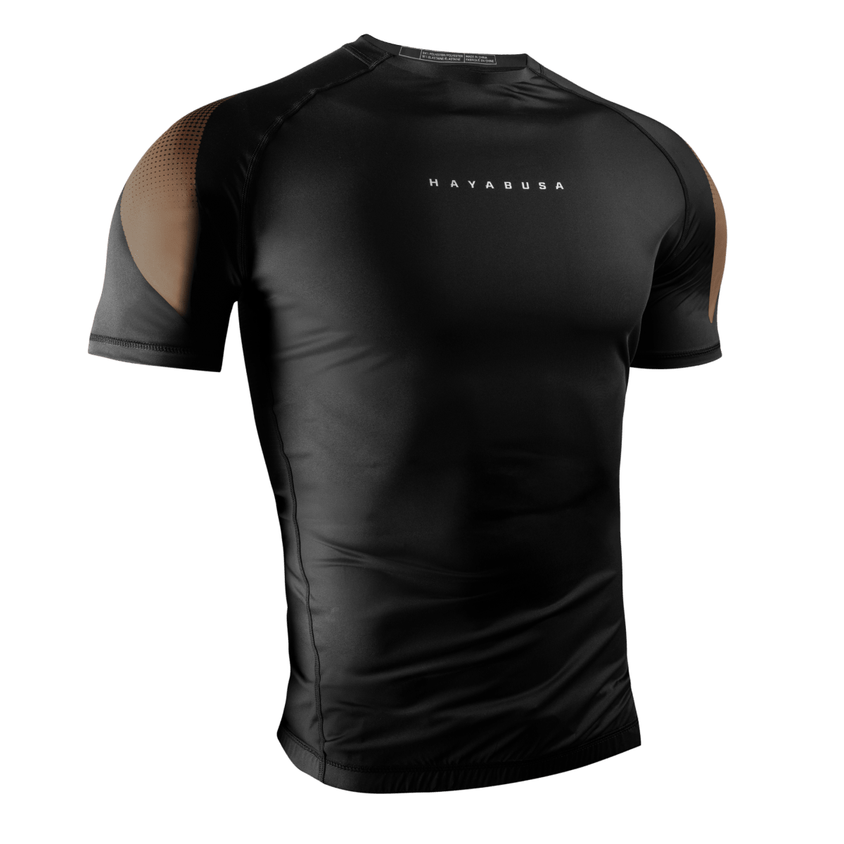 Tampak depan Rashguard lengan pendek coklat Peringkat Hayabusa Pro, perlindungan profesional untuk sabuk coklat