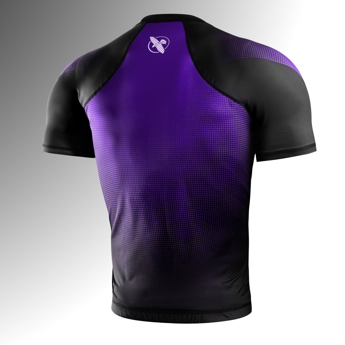 Tampak belakang Rashguard Ungu Lengan Pendek Peringkat Hayabusa Pro, kain 200 GSM yang sangat tahan lama