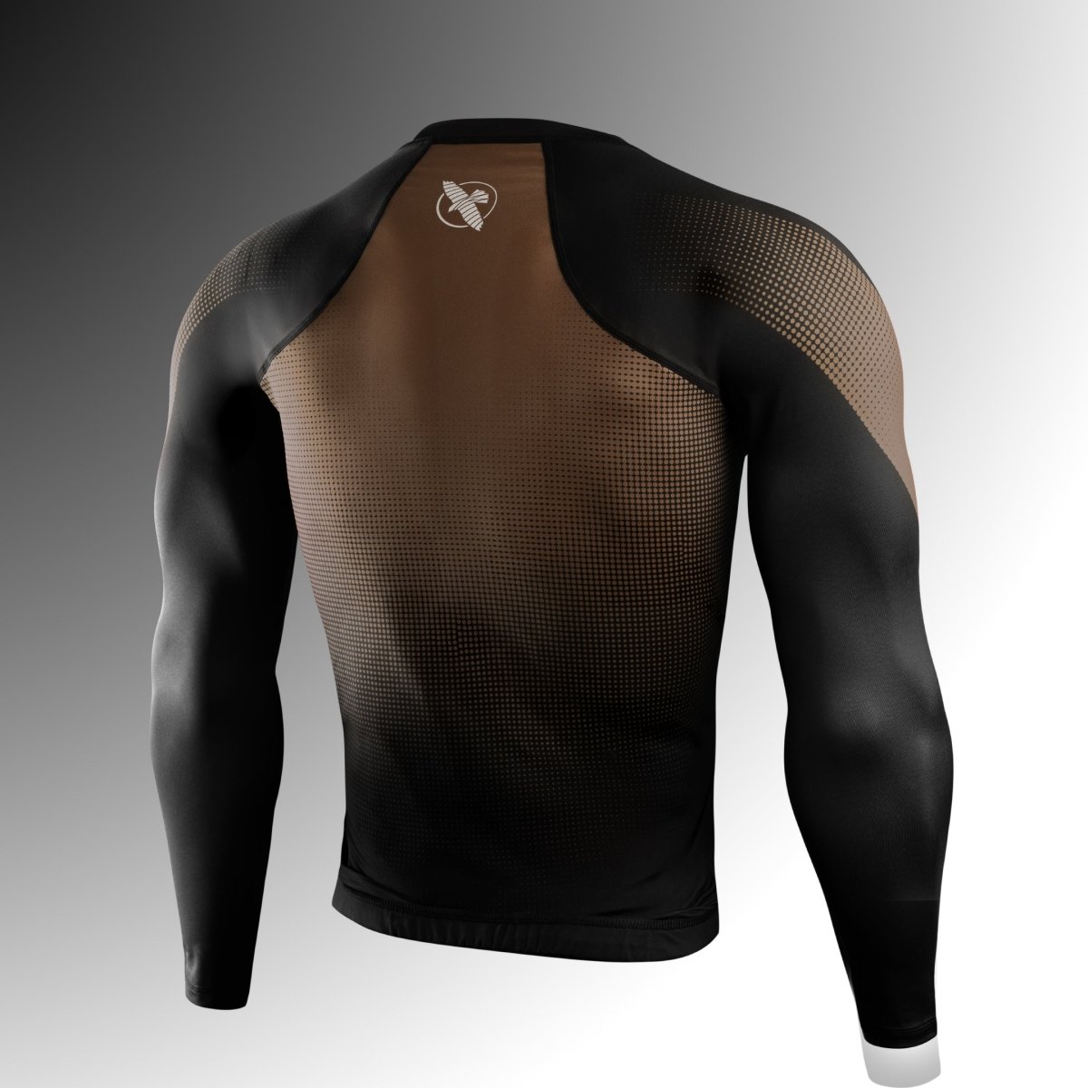 Rear view of the brown Hayabusa Pro Ranked rashguard, silicone gripper waistband