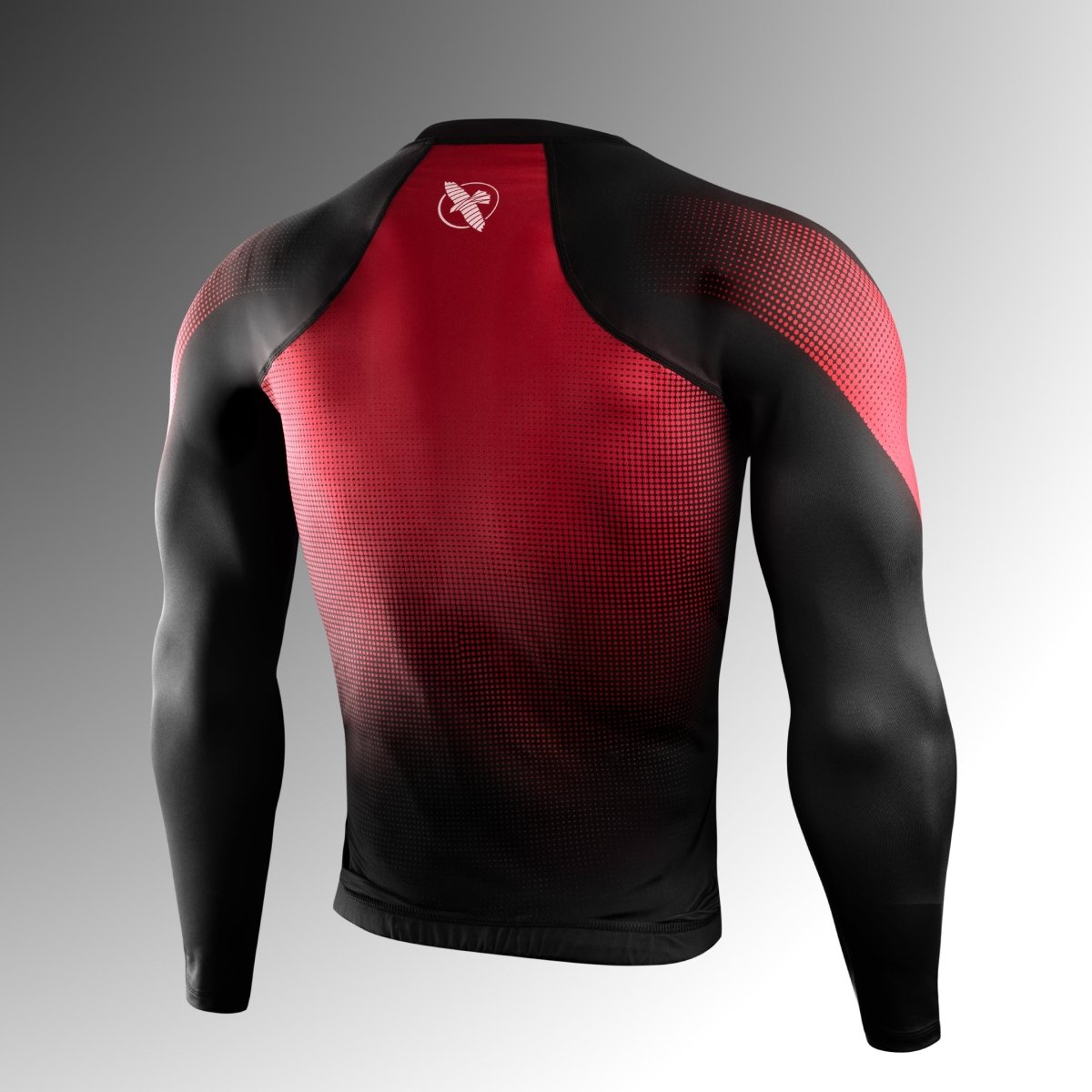 Rear view of the black Hayabusa Pro Ranked rashguard, integrated anchor loop