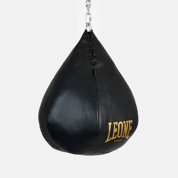 Vista frontal da bolsa Leone 1947 Mercurio Vintage em formato de pêra em preto com logotipo central