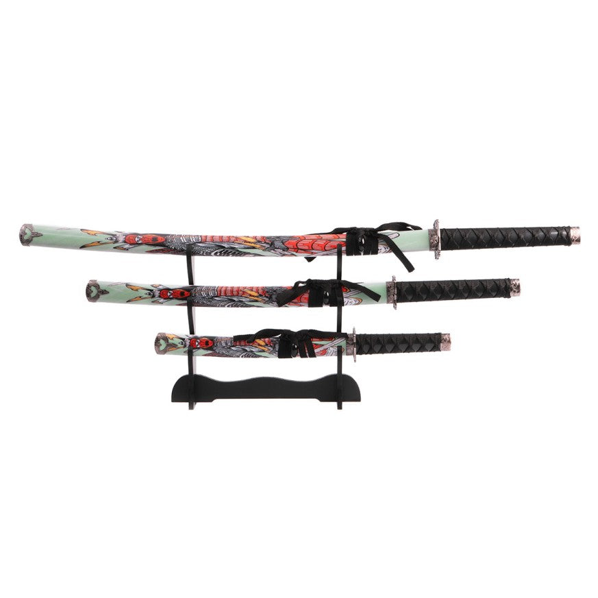 Set of 3 Decorative Samurai Katanas with Stand