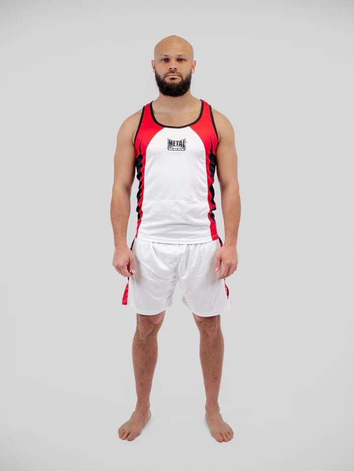 Full frontvy vit Metal Boxe boxningsuniform för tävling