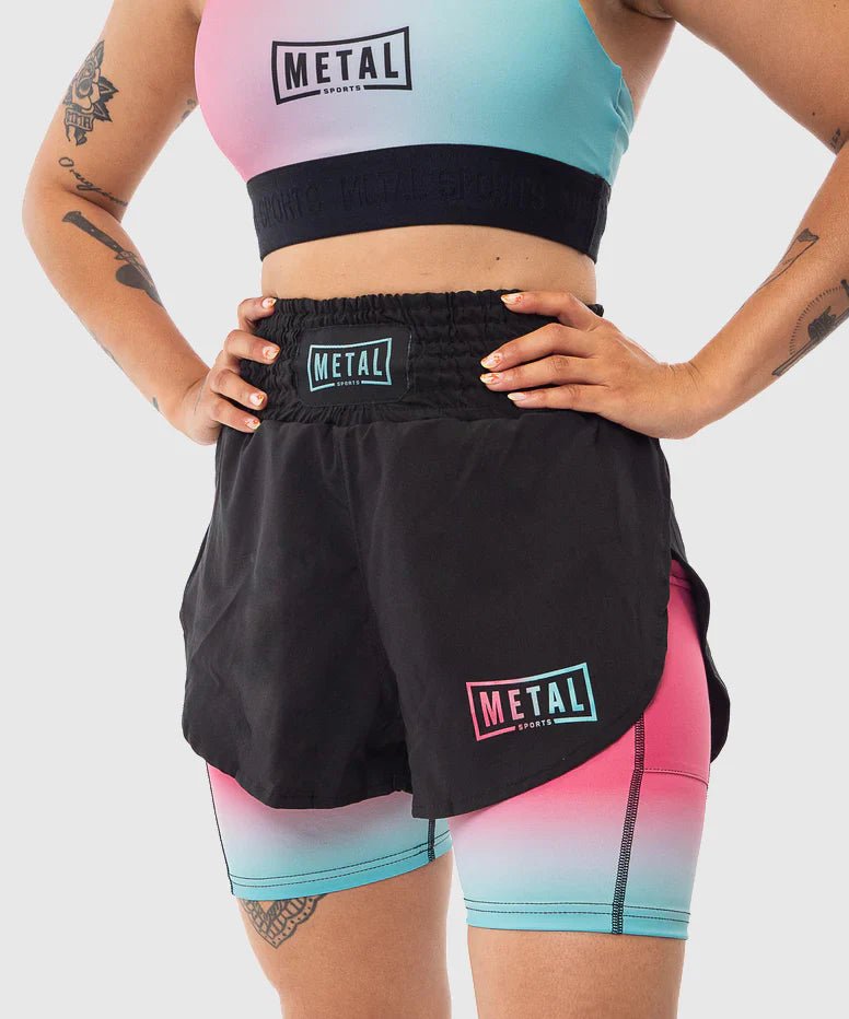 Short femme 2in1 Metal Boxing Miami Vibe avec compression intégrée pour MMA et Kick.