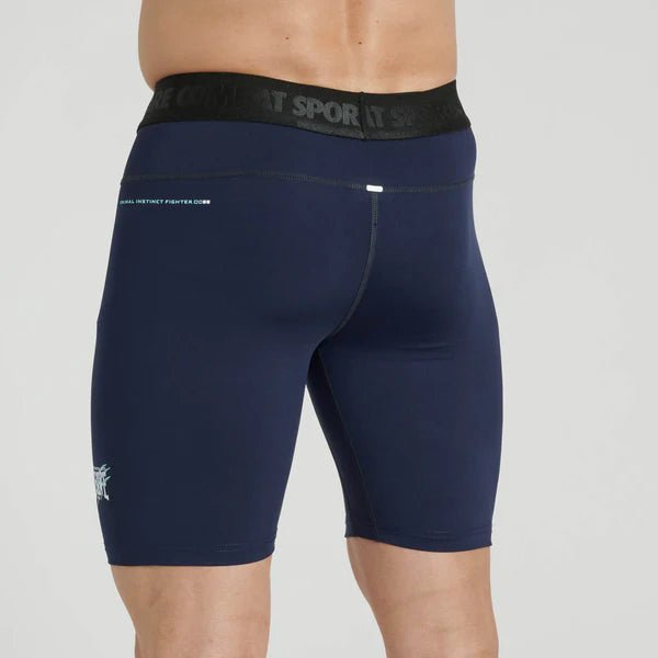 Achteraanzicht van de Leone Primal Instinct blauwe compressieshort
