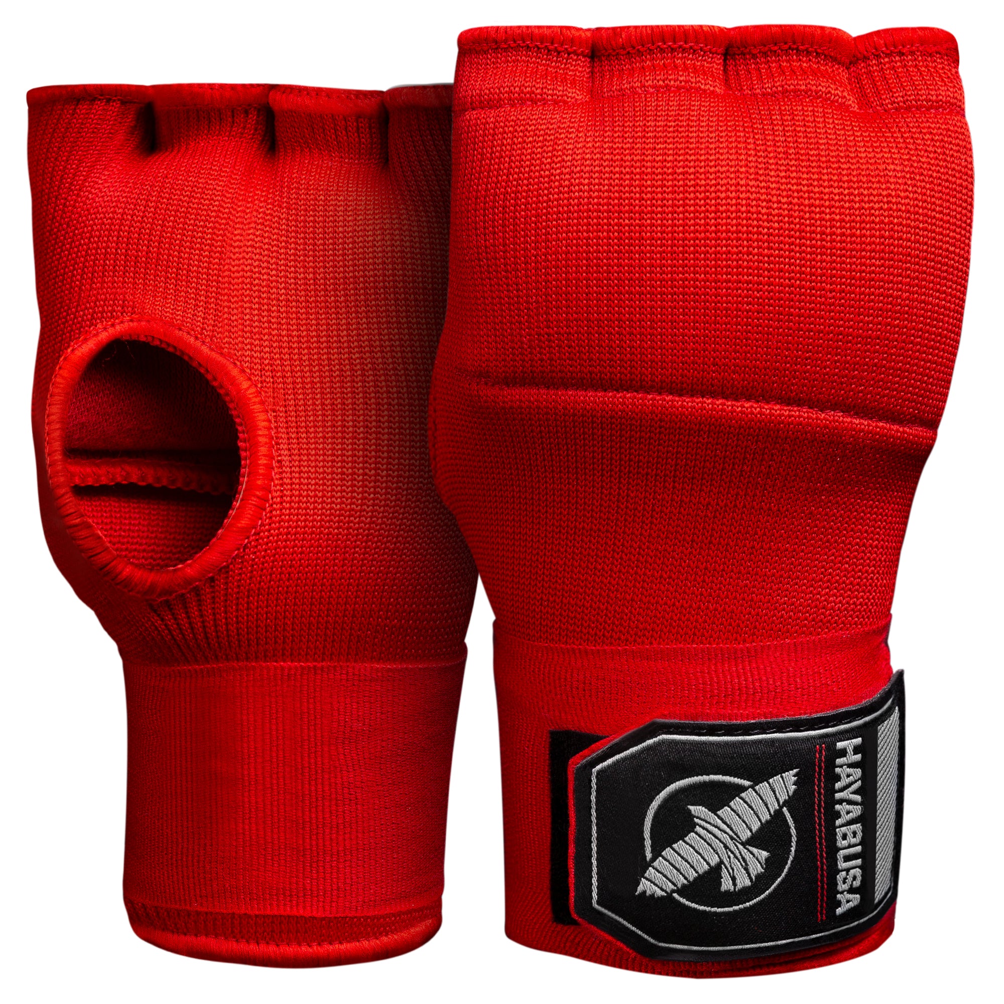 Coppia di sottoguanti in gel Hayabusa Quick Wraps rossi, vista frontale