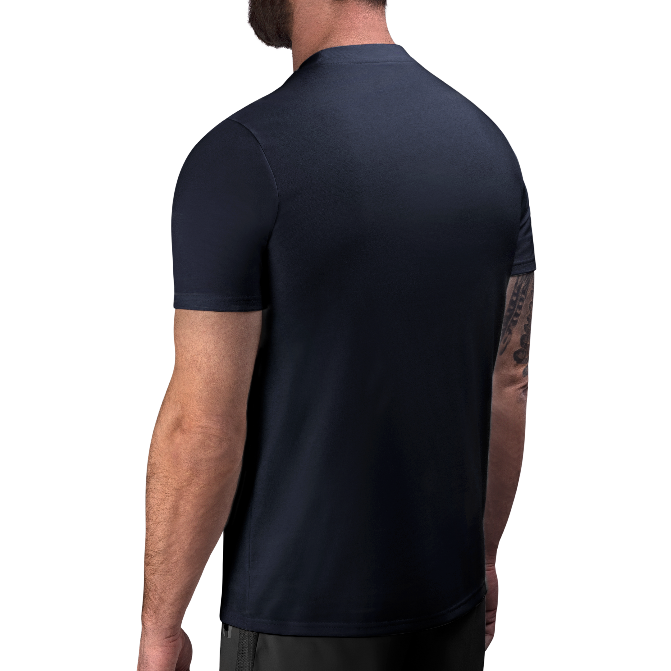 Vista posteriore della T-shirt Hayabusa Essential blu navy, tessuto premium traspirante