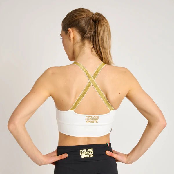 Widok z tyłu białego topu Leone DNA z oddychającego materiału Cool Spandex