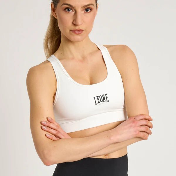 Front view of the ultra-cool Leone Logo Cool Touch white sports top