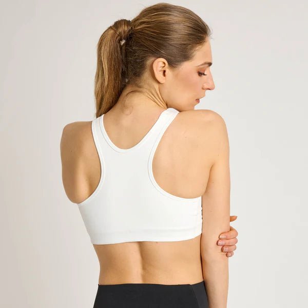 Rear view of the white Leone Logo top highlighting the ergonomic support