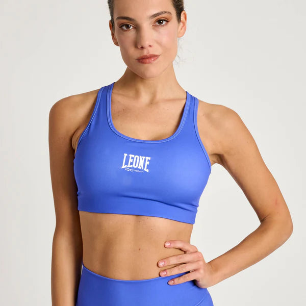 Front view of navy blue Leone Logo sports top for functional training