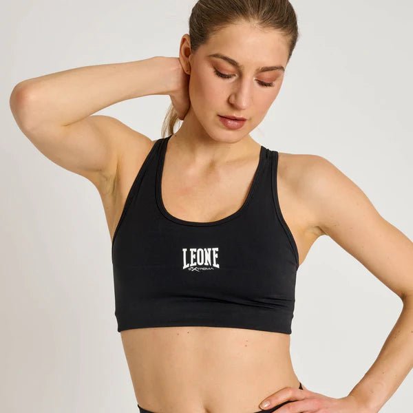 Front view of the black Leone Logo technical sports top with compressive effect