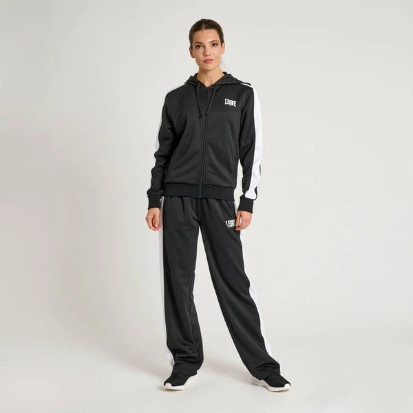 Complete front view of the Leone Stripe women's technical suit in black