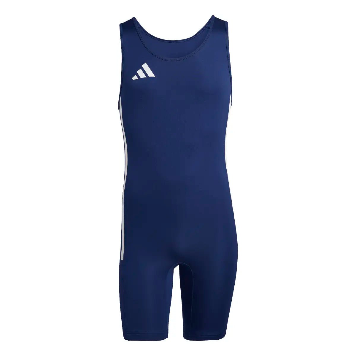 Atlet dalam posisi mengangkat mengenakan Adidas Powerlift WL Suit berwarna biru.