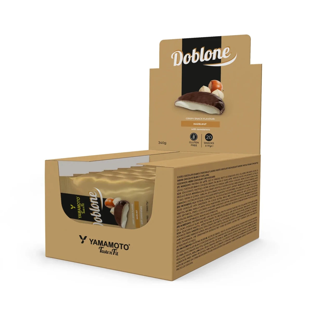Doos met 20 stuks koolhydraatarme Doblone koekjes met hazelnoot- en witte chocoladesmaak