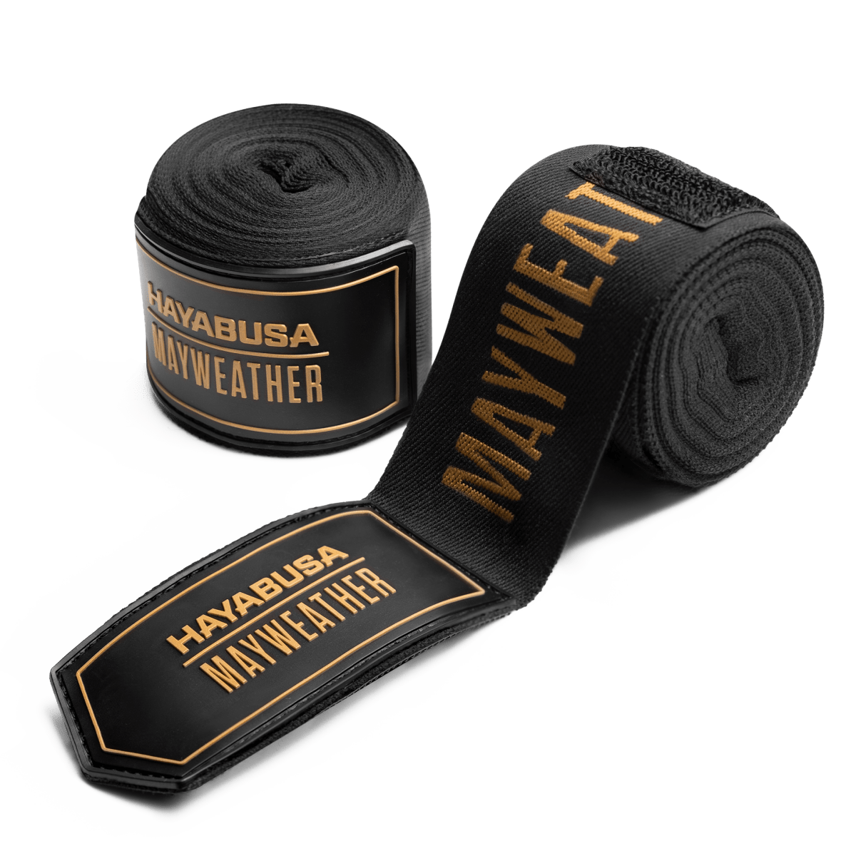 Paire de bandages de boxe roulés Mayweather 180 pouces Deluxe noir et or, vue principale
