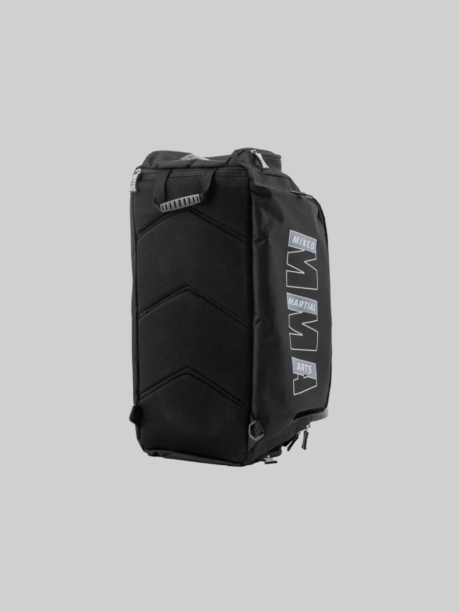 Vertical view of the Metal Boxing MMA bag configured as a backpack with padded shoulder straps