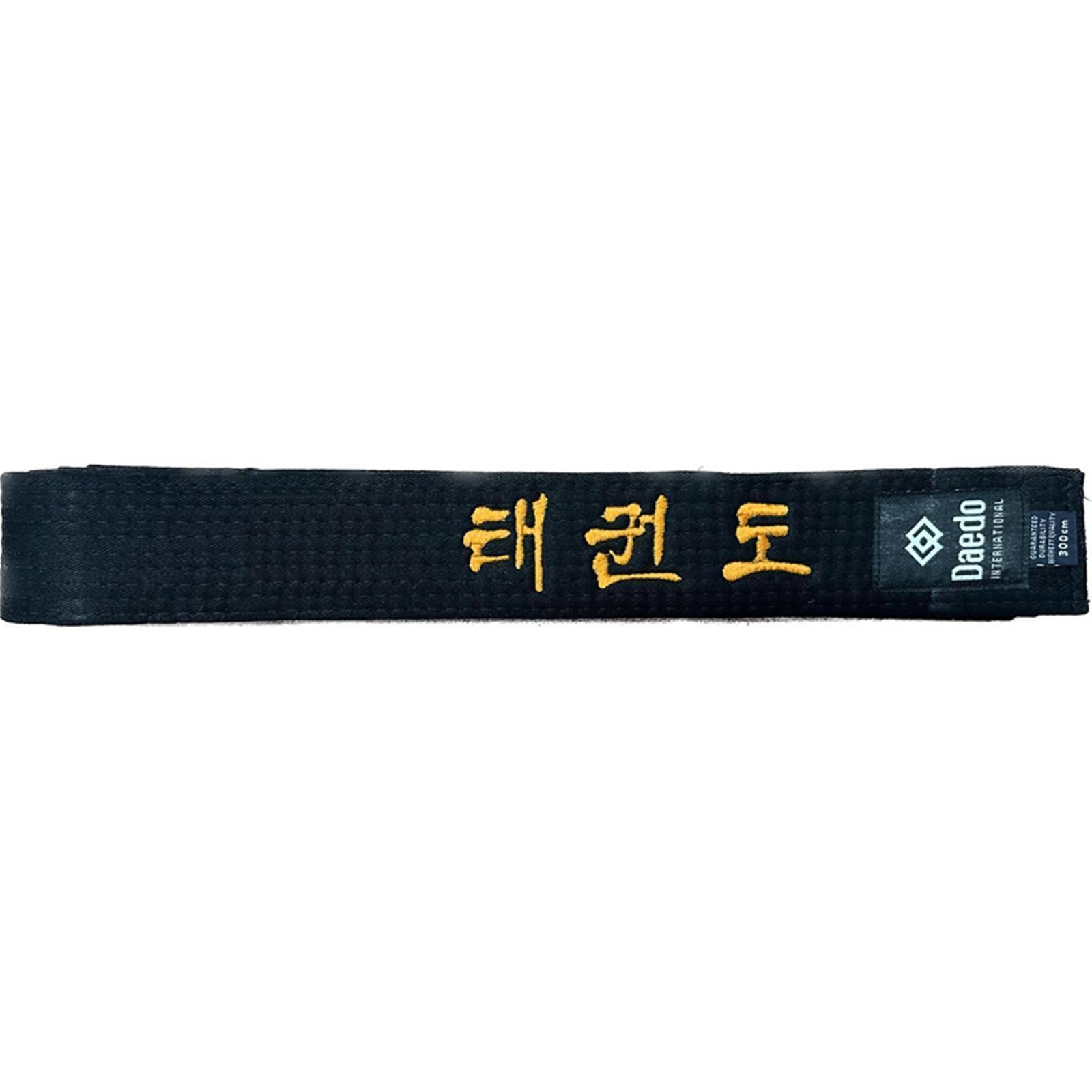 Cintura nera Daedo 5cm in cotone con ricamo Taekwondo in lingua coreana
