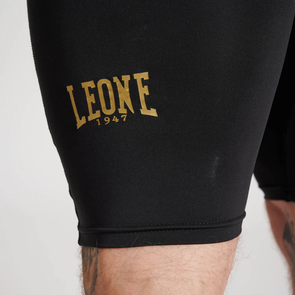 Pantaloncini Compressione Leone DNA | Shorts Aderenti Training Nero Oro