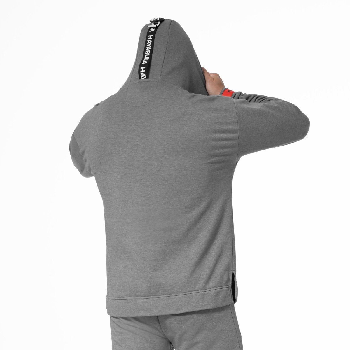 Achteraanzicht van het donkergrijze Hayabusa Midweight Pullover-sweatshirt, met de constructie van de middelzware stof
