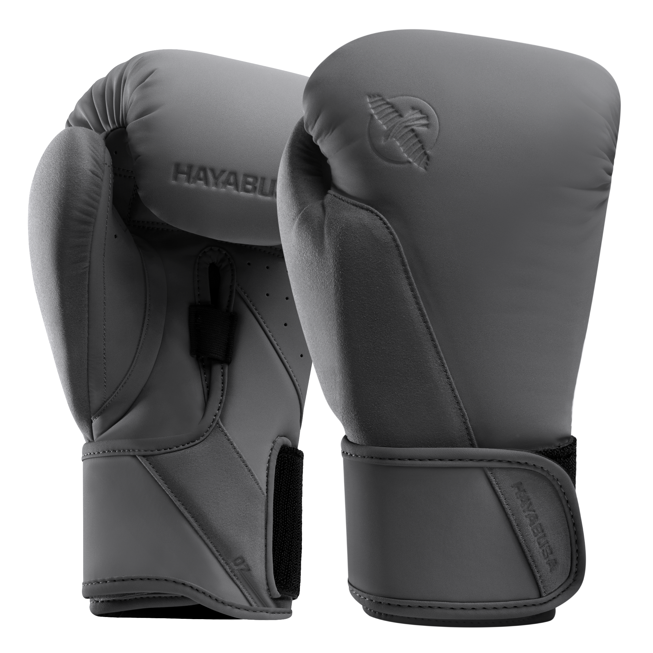 Guanti da boxe Hayabusa T360 grigio antracite visti frontalmente in primo piano