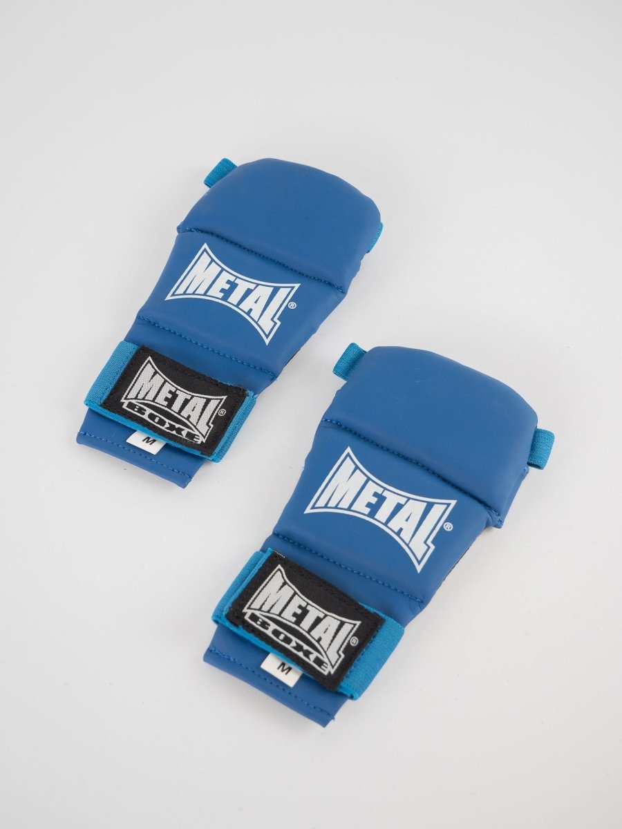 Framifrån blå Metal Boxing Ju Jitsu-handskar, ergonomisk design för fri kamp