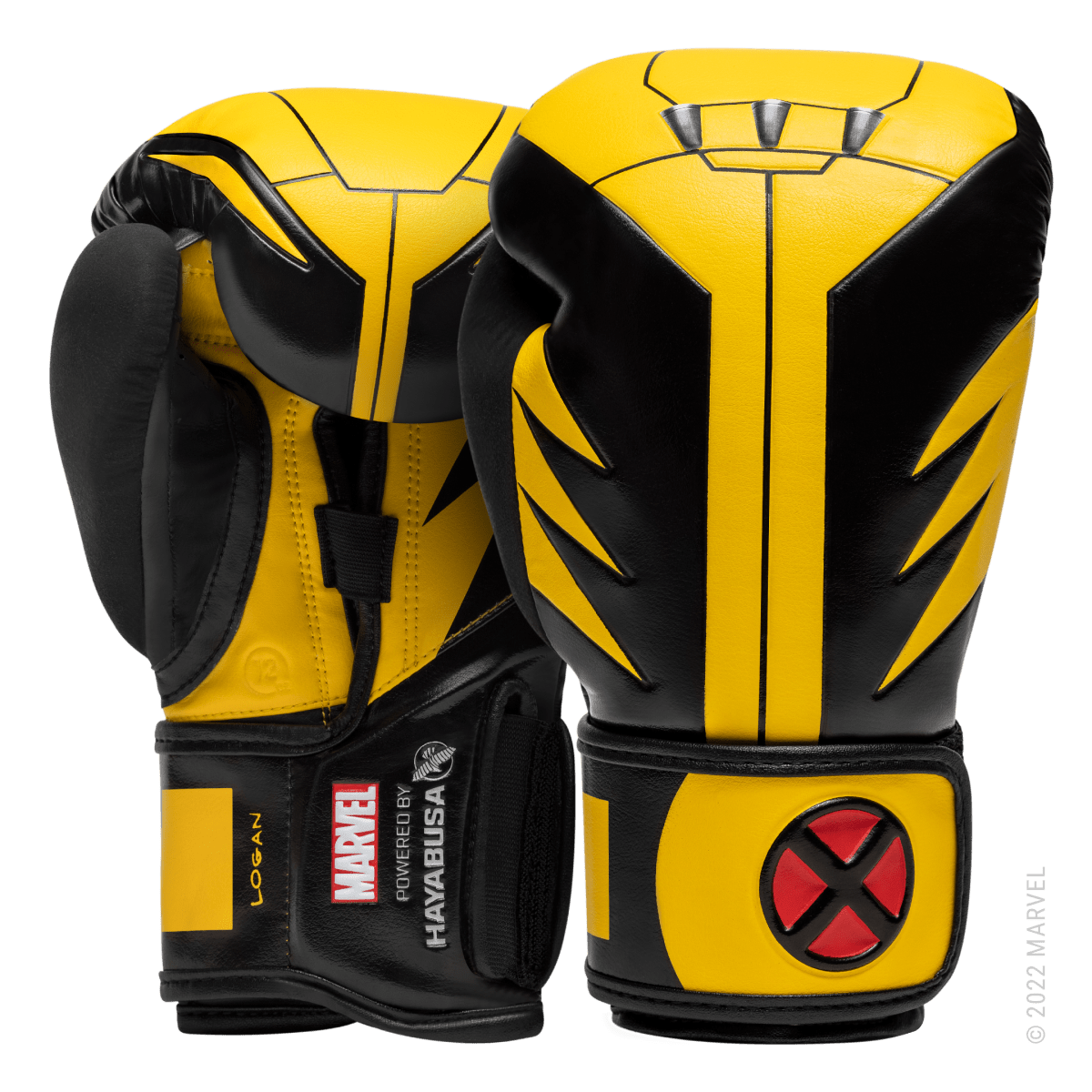 Paire de gants de boxe Hayabusa Marvel Wolverine Hero Elite jaune et noir, vue d'ensemble