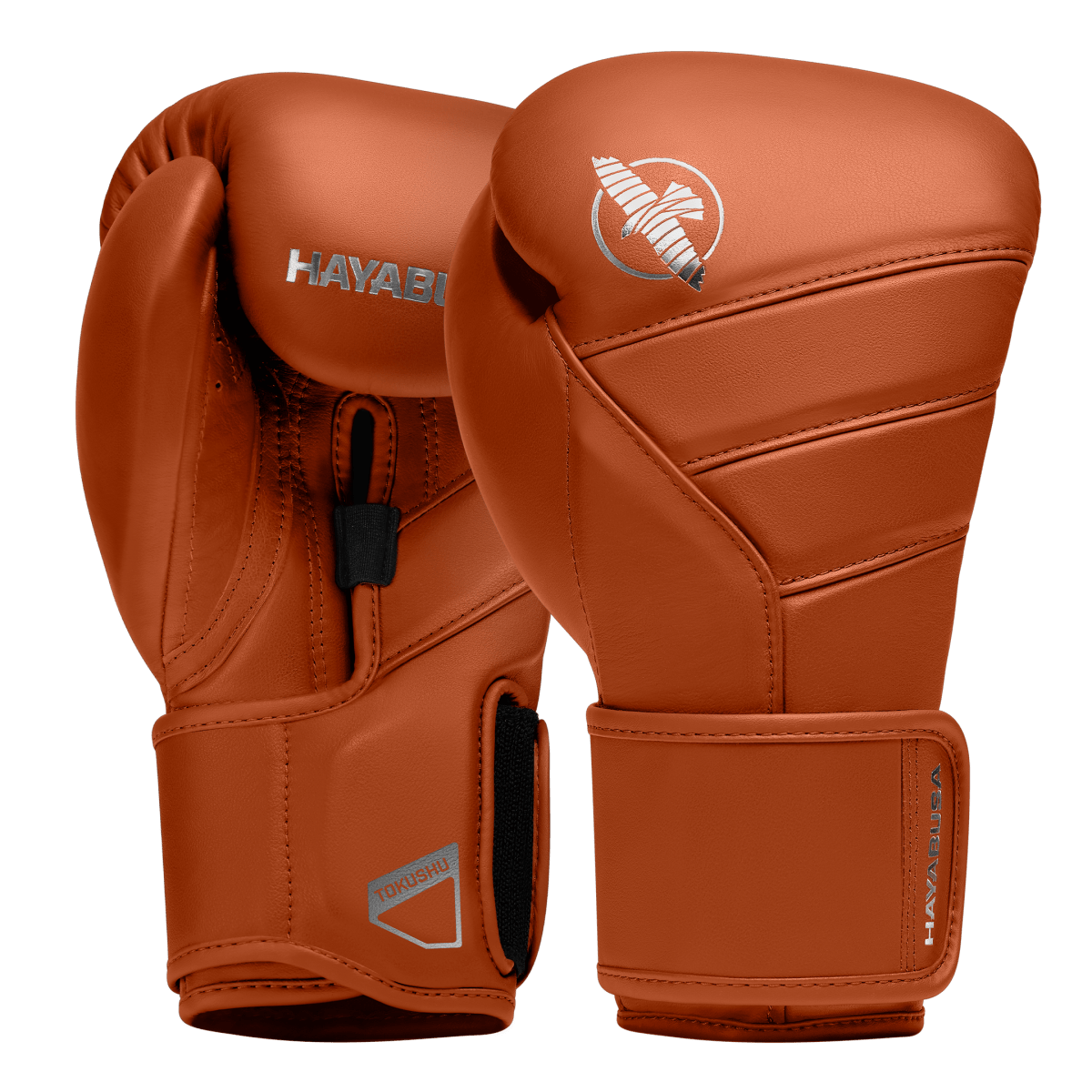 Set med orange Hayabusa T3 Kanpeki-handskar i högkvalitativt läder