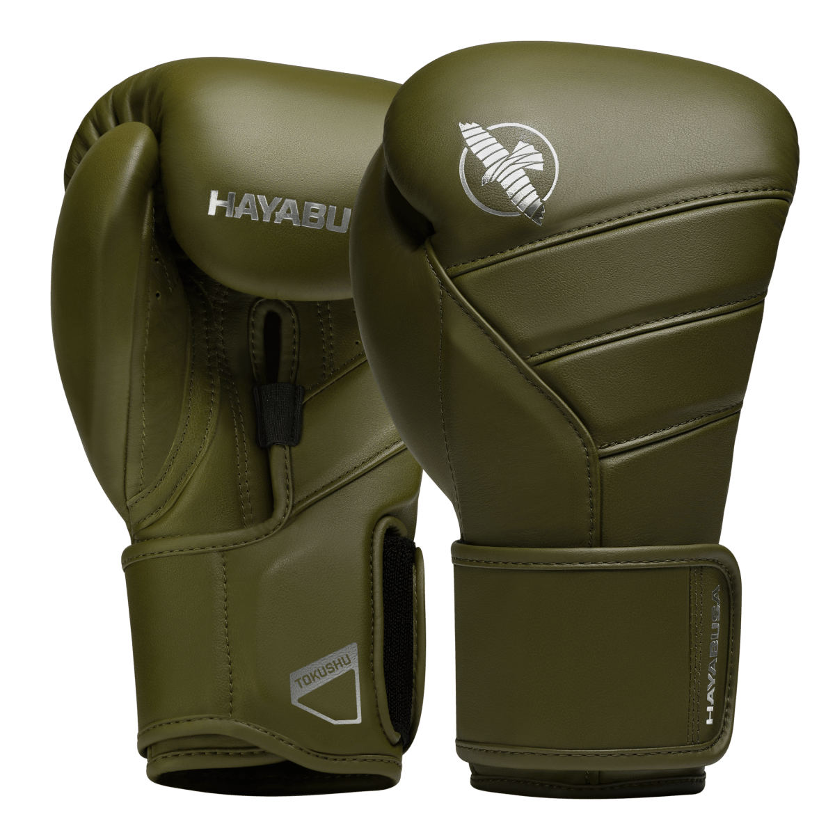 Ett par Hayabusa T3 Kanpeki boxningshandskar i olivgrönt