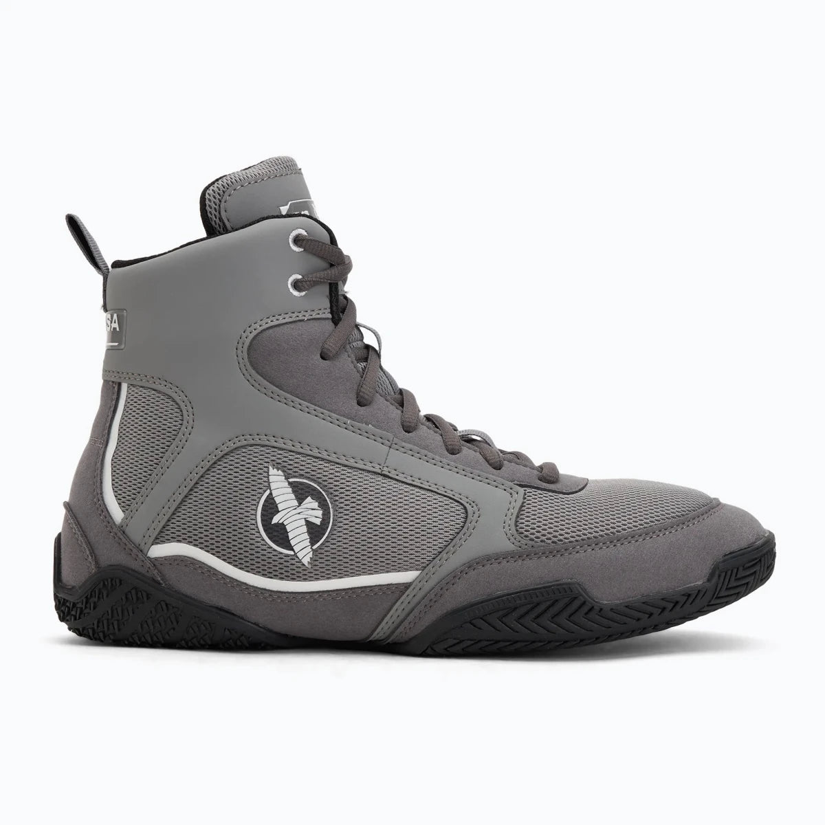 Particular traction grooved sole Hayabusa Pro gray boxing shoes.