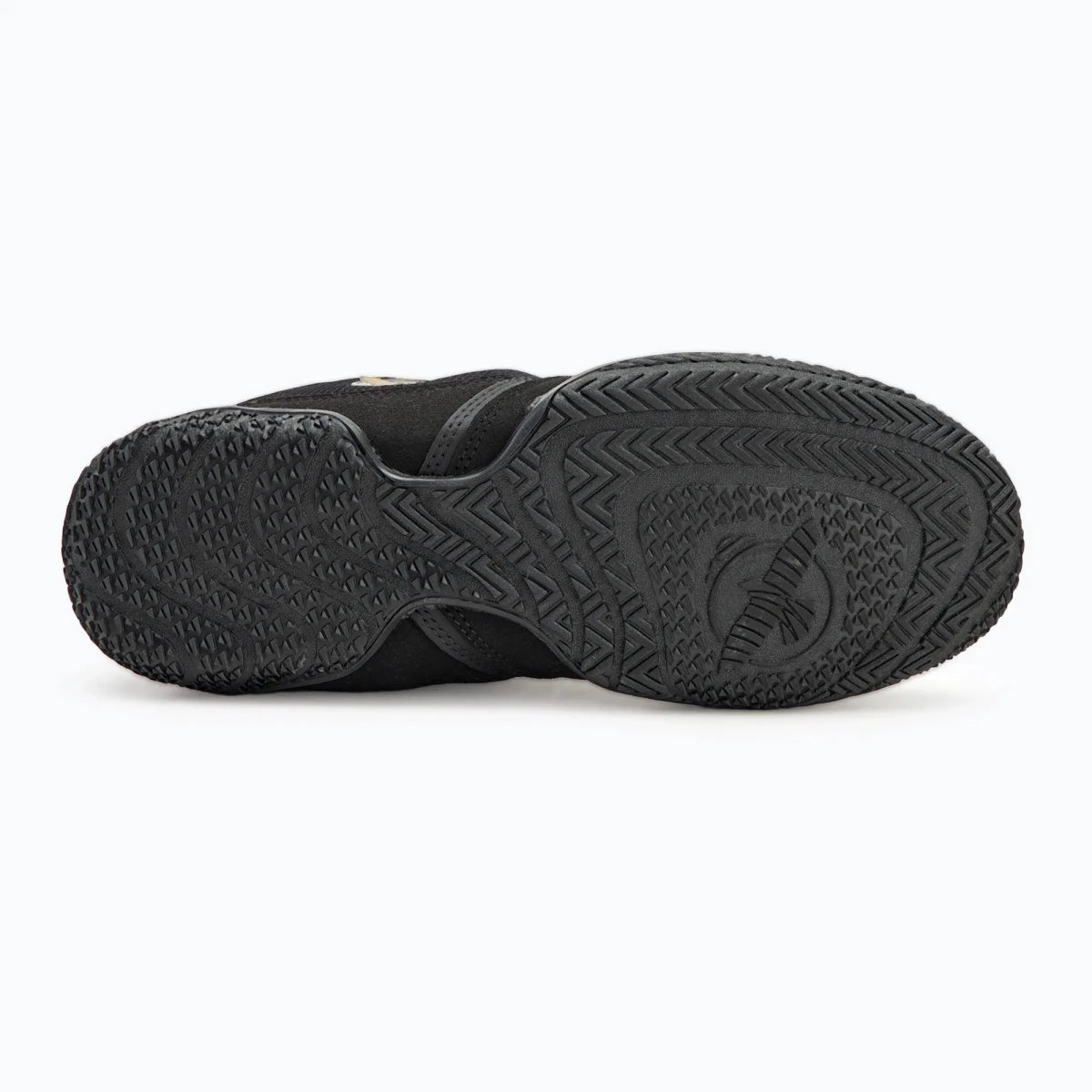 Rear view black Hayabusa Pro mid-height support boxing shoes.