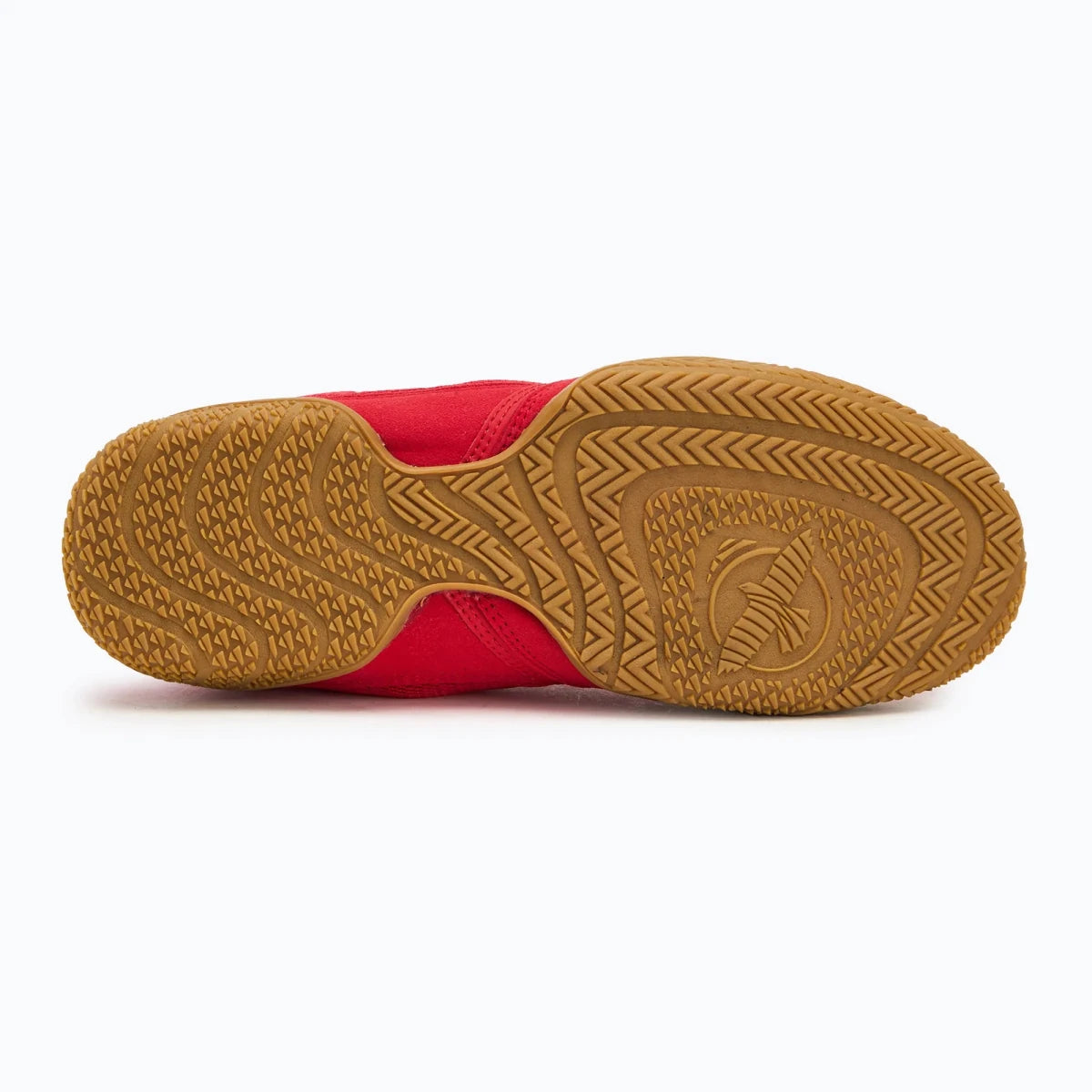 Side view red Hayabusa Pro high-performance boxing shoes.