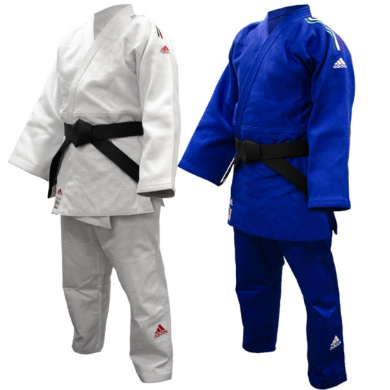 Judogi Adidas J730 IJF Champion III mit dreifarbigen Streifen BLAU