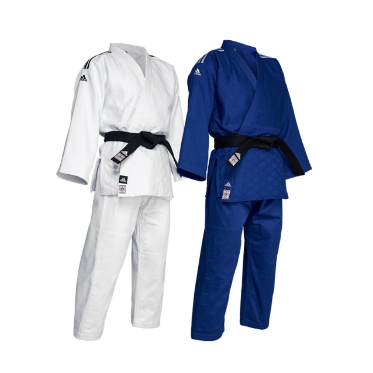 Weißer IJF-zertifizierter Adidas Judogi Champion III mit schwarzen Streifen