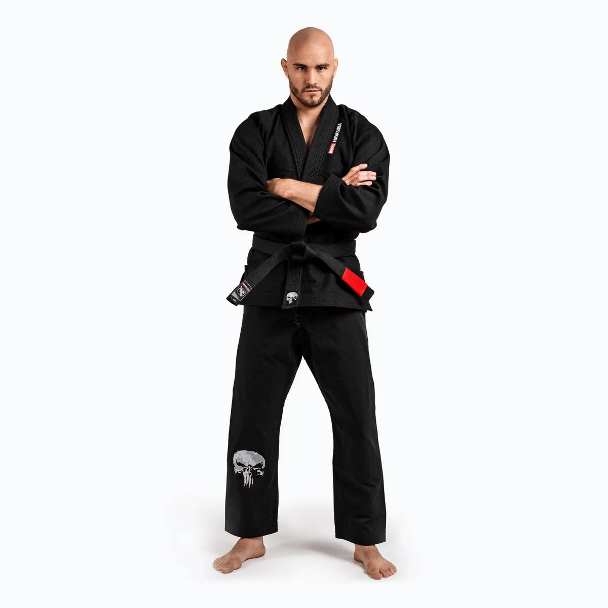BJJ Hayabusa Marvel The Punisher zwarte kimono met geborduurde schedel.