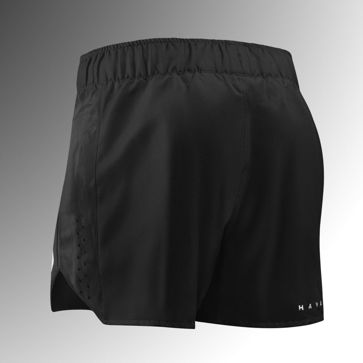 Achteraanzicht van de Hayabusa Apex shorts zwart, scheurbestendig ontwerp met laserventilatiegaten