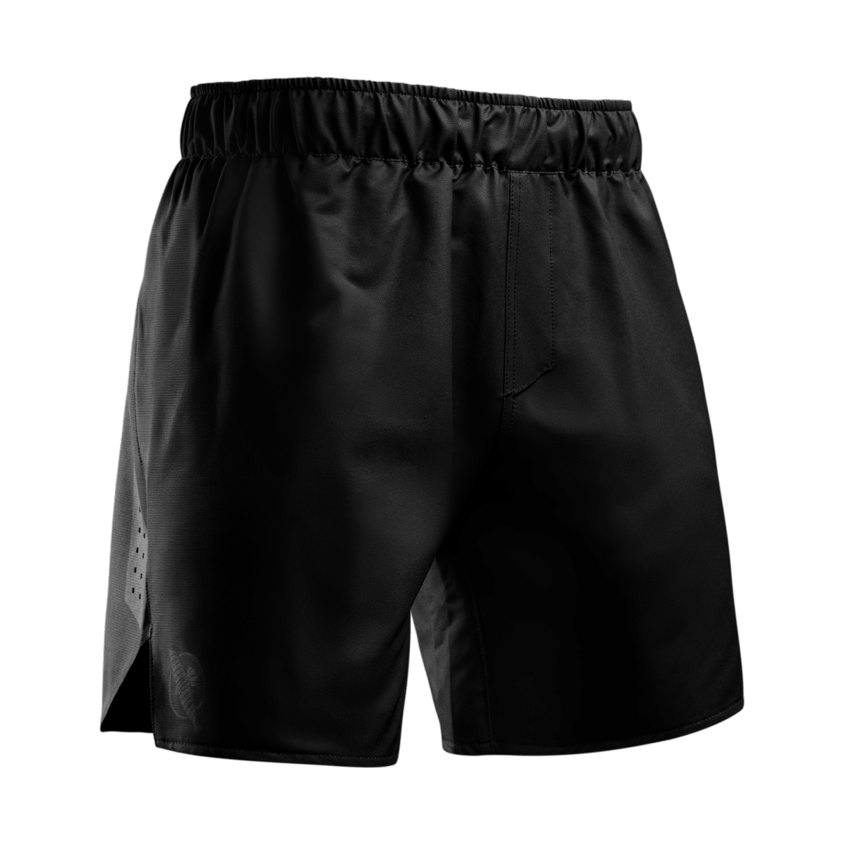 Framifrån av de svarta Hayabusa Core grappling-shortsen, ultralätt tyg och adaptiv midja