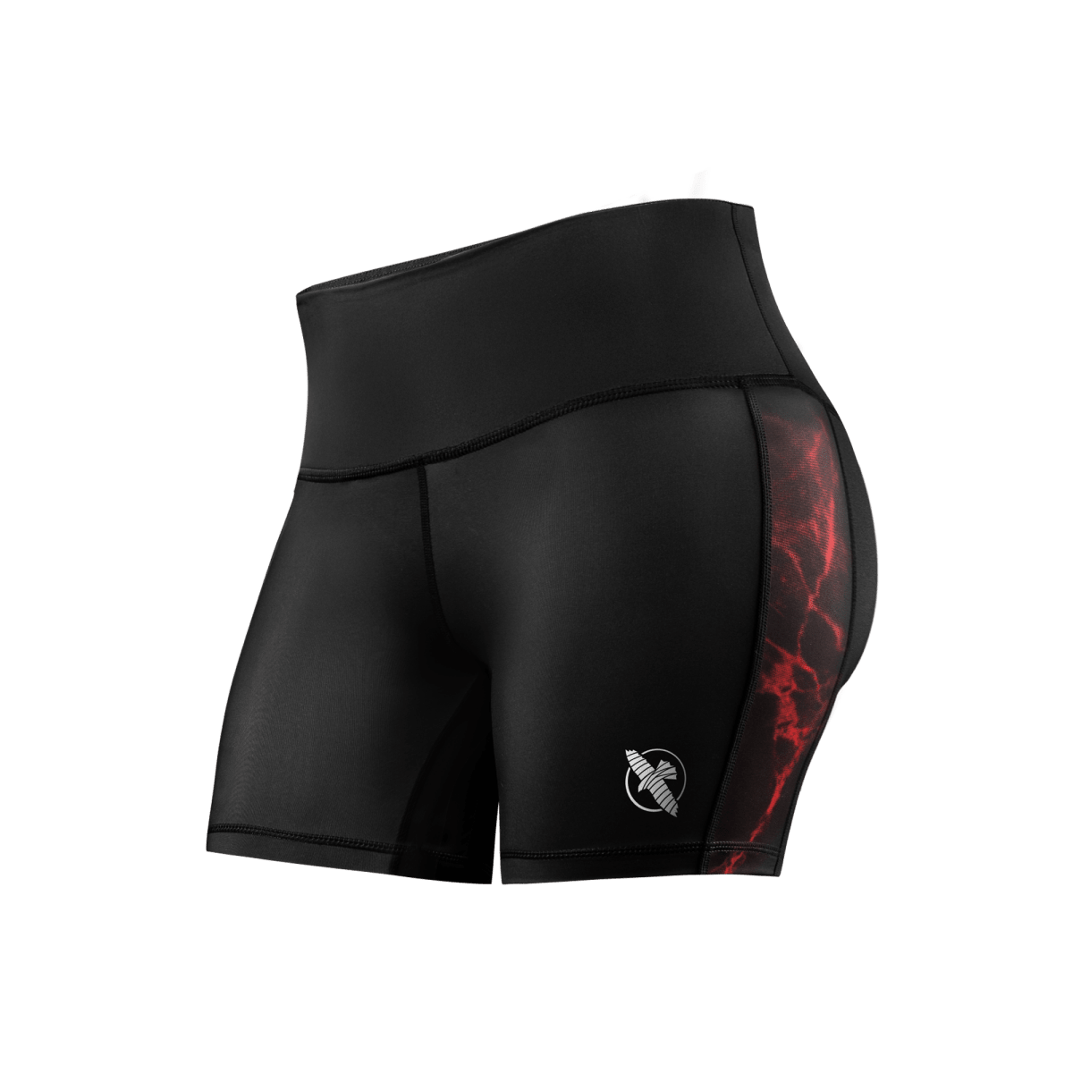 Vooraanzicht van de zwarte Vale Tudo UFC BJJ damesshort met rode details