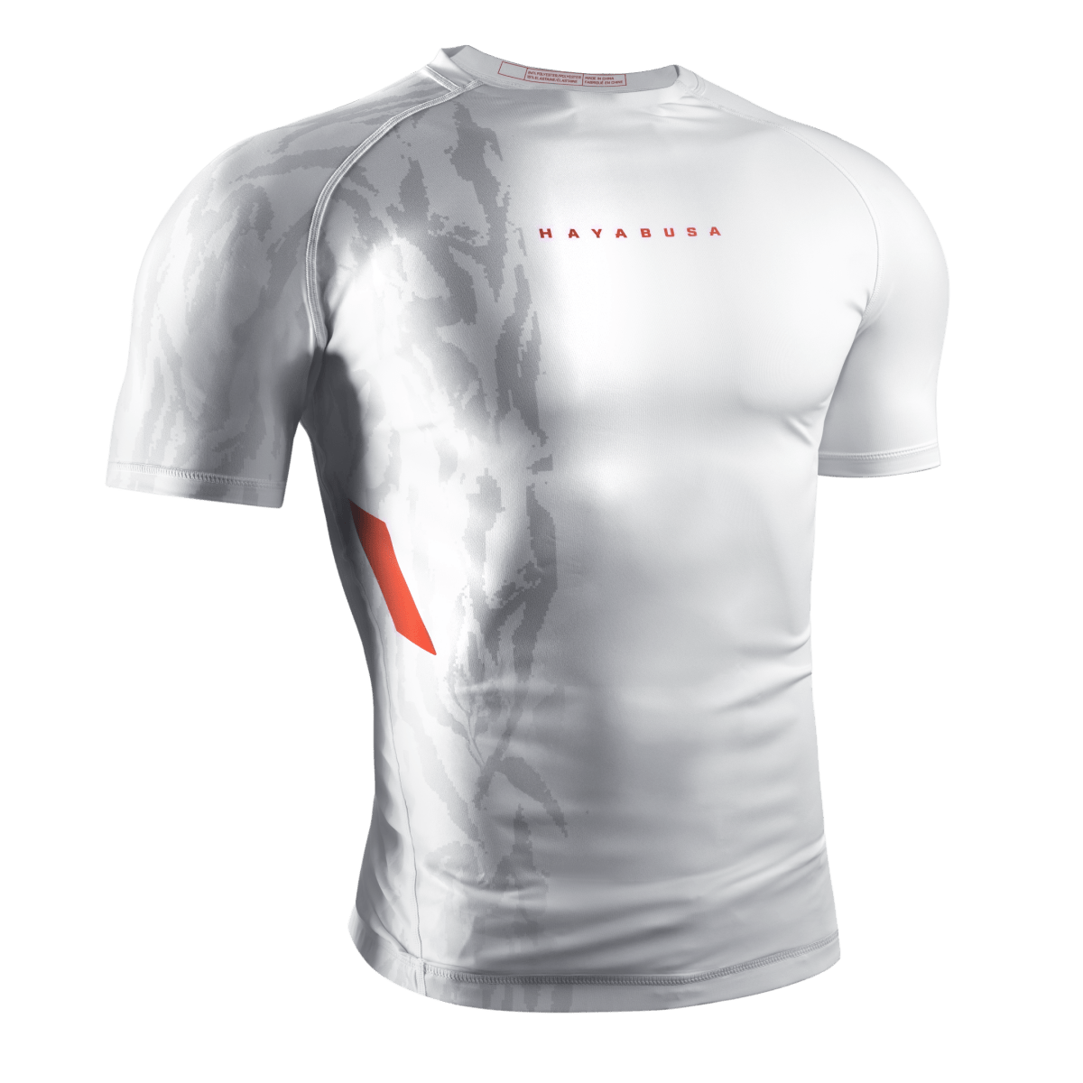 Hayabusa Apex white short-sleeved rash guard front view