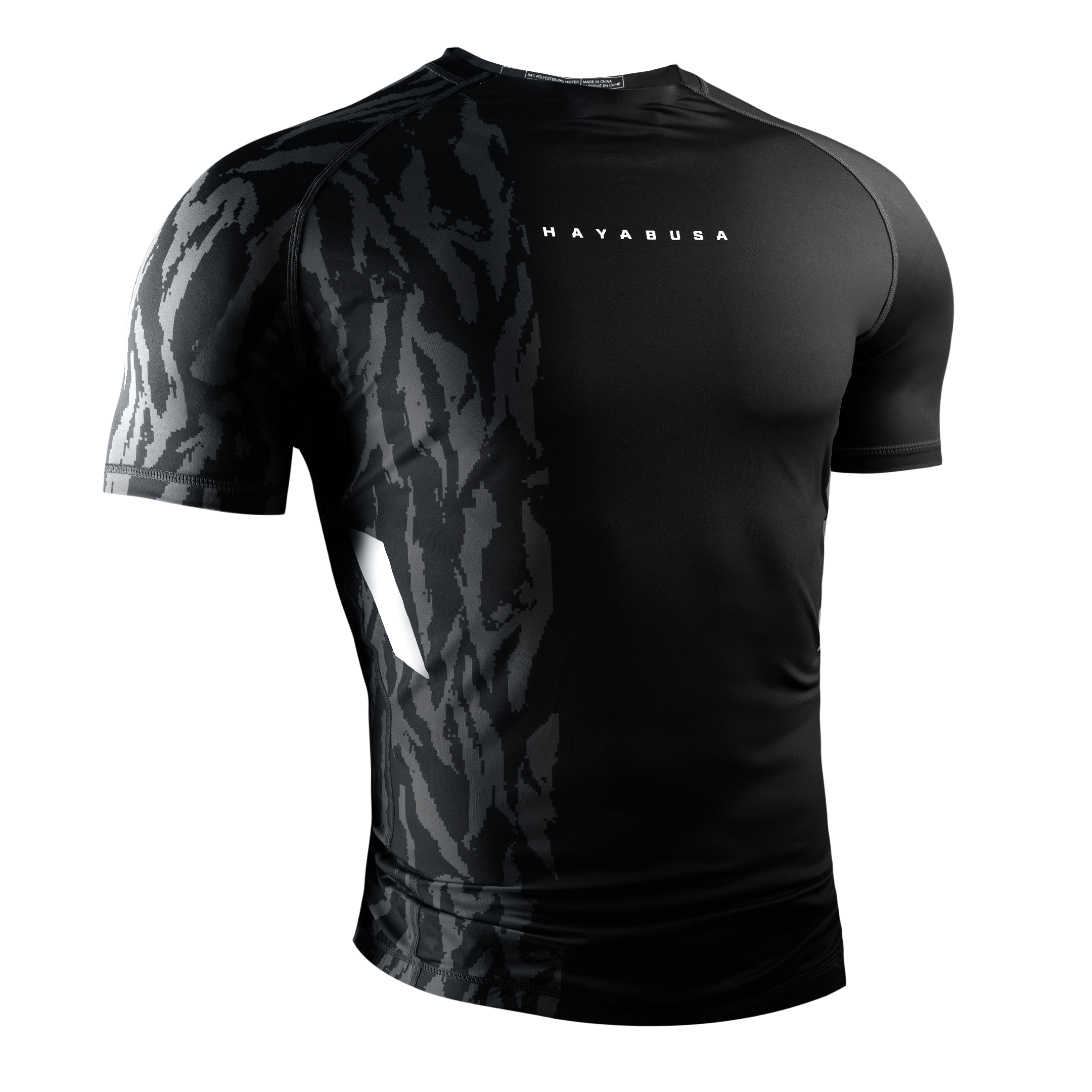 Rash guard Hayabusa Apex nera a maniche corte vista frontale