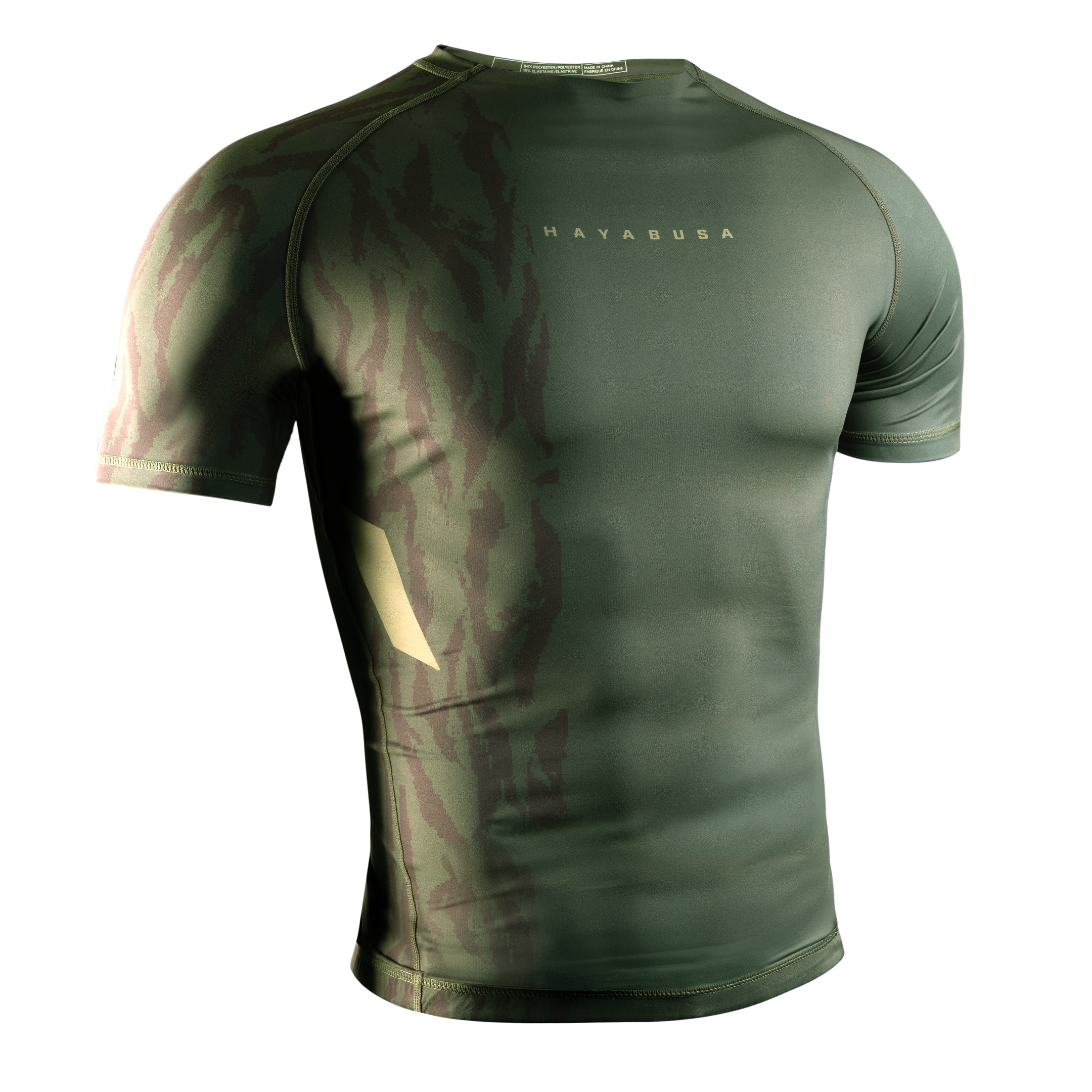 Rash guard Hayabusa Apex verde a maniche corte vista frontale