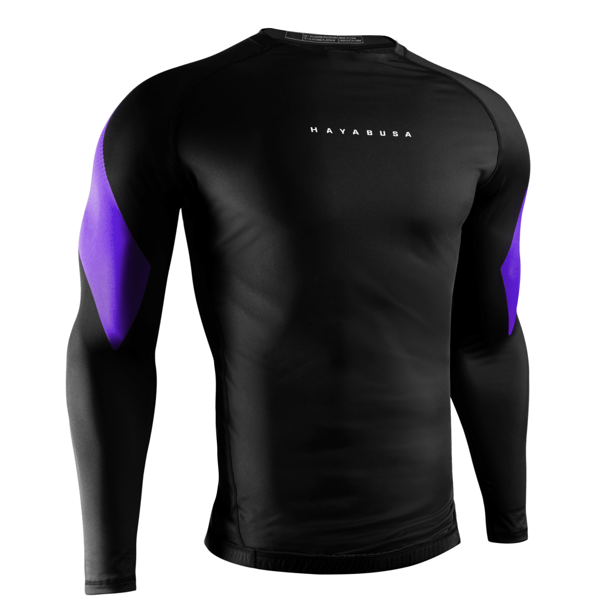 Front view of the purple Hayabusa Pro Ranked rashguard, ideal for official Jiu-Jitsu tournaments