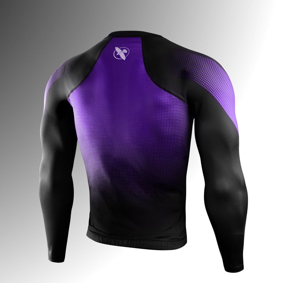 Rear view of the Hayabusa Pro Ranked purple rashguard, ultra-durable 200 GSM fabric