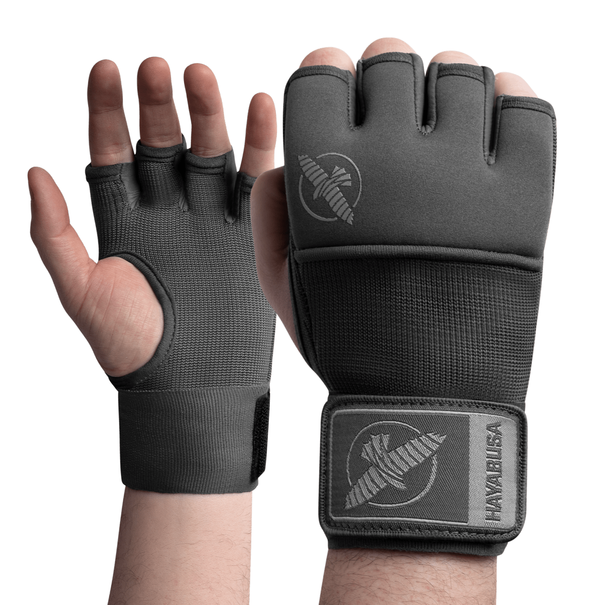 Front view of the Hayabusa Deluxe Quick Wraps gray undergloves