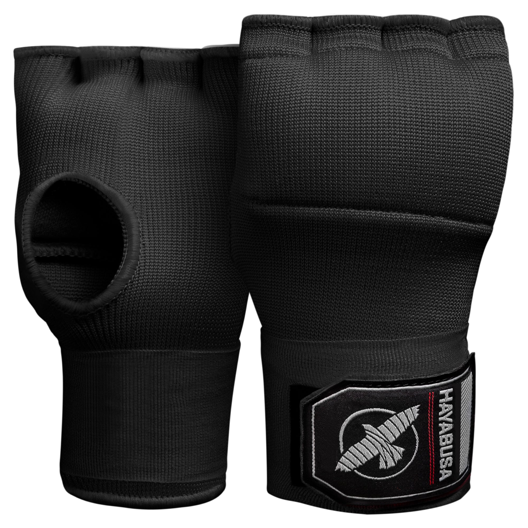 Coppia di sottoguanti in gel Hayabusa Quick Wraps neri, vista frontale