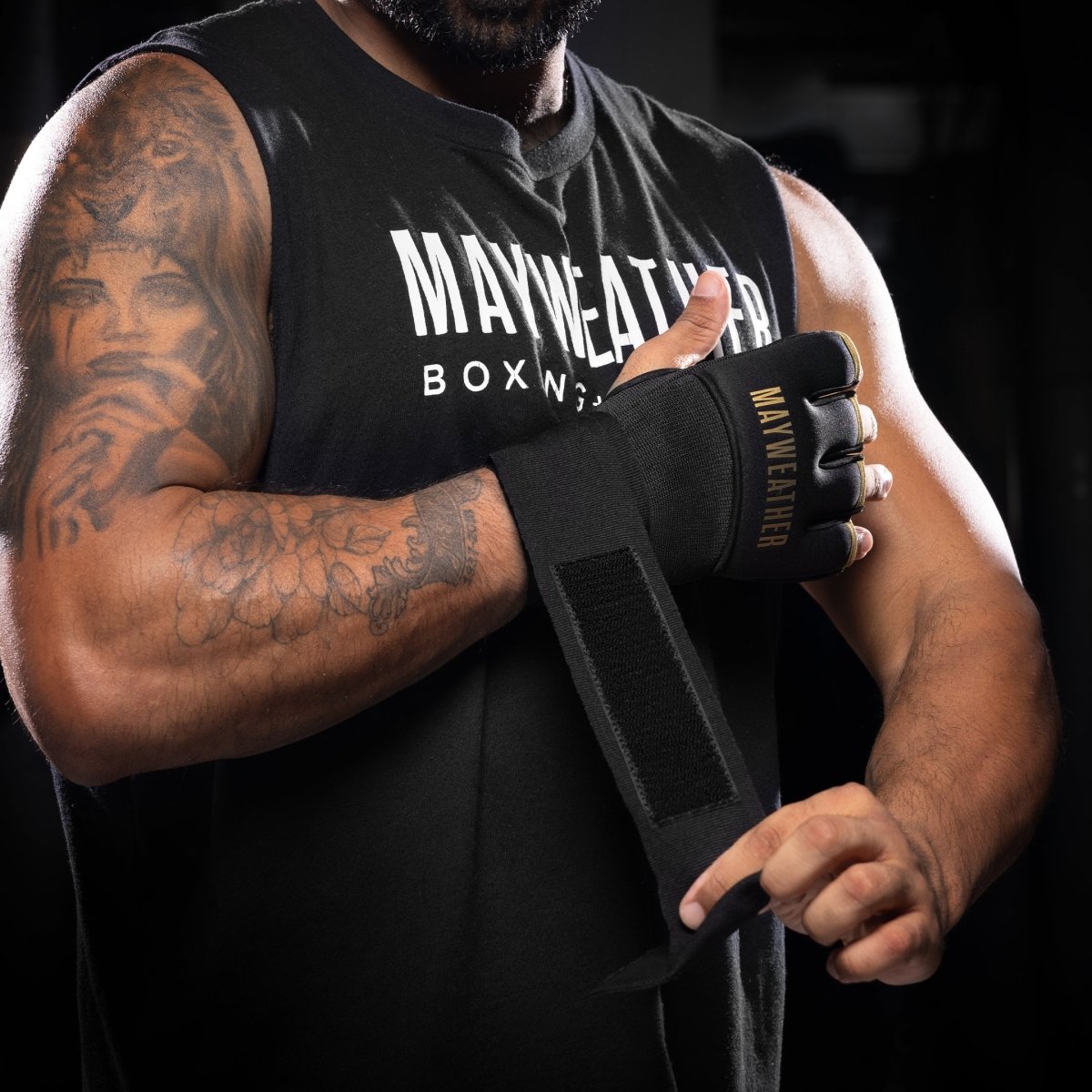 Mayweather Deluxe Quick Wrap liner worn with Mexican style band wrapped around the wrist and closed hand